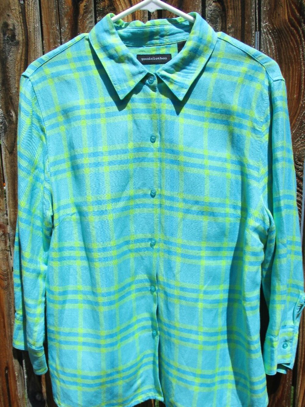 Good Clothes Women's Plaid Shirt Long Sleeve Linen Blend Blue, Yellow